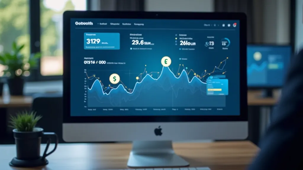 Computer monitor showing fintech application dashboard with security features