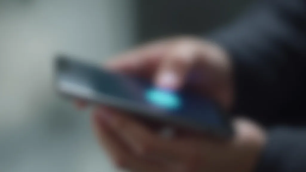 Person using biometric authentication on mobile device with fingerprint scanner