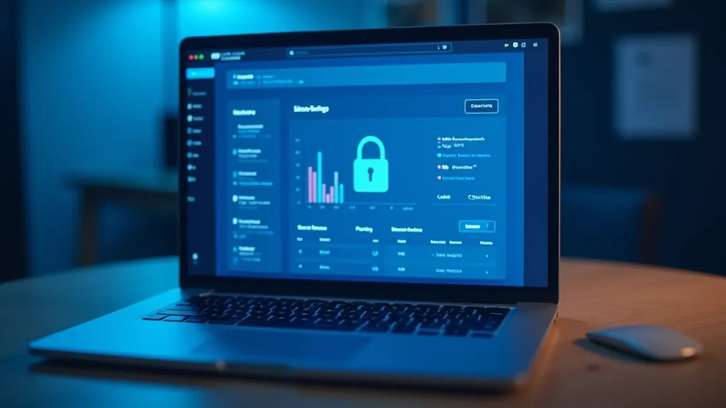 Modern laptop showing banking security interface with protection indicators